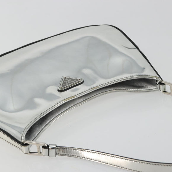 PRADA Creo Umhängetasche Lackleder Silber Auth 182584A
