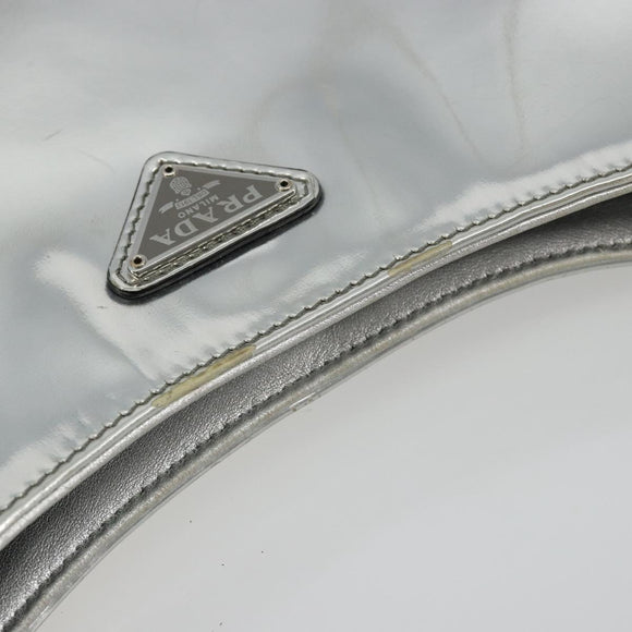 PRADA Creo Shoulder Bag Patent Leather Silver Auth 182584A