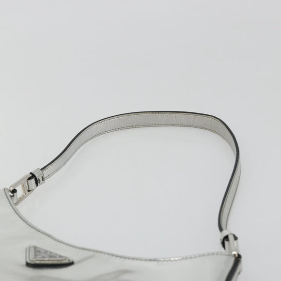 PRADA Creo Shoulder Bag Patent Leather Silver Auth 182584A