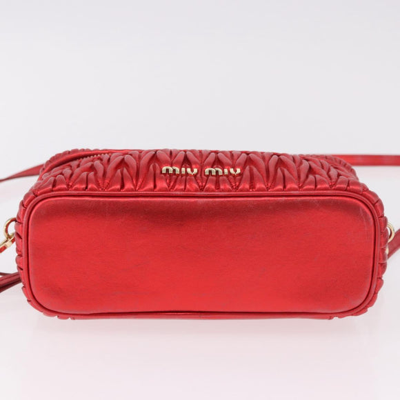 Miu Miu Matelasse Vanity Shoulder Bag Leather 2way Red Gold Auth 182585A
