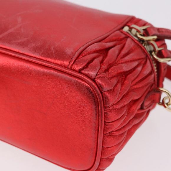 Miu Miu Matelasse Vanity Shoulder Bag Leather 2way Red Gold Auth 182585A