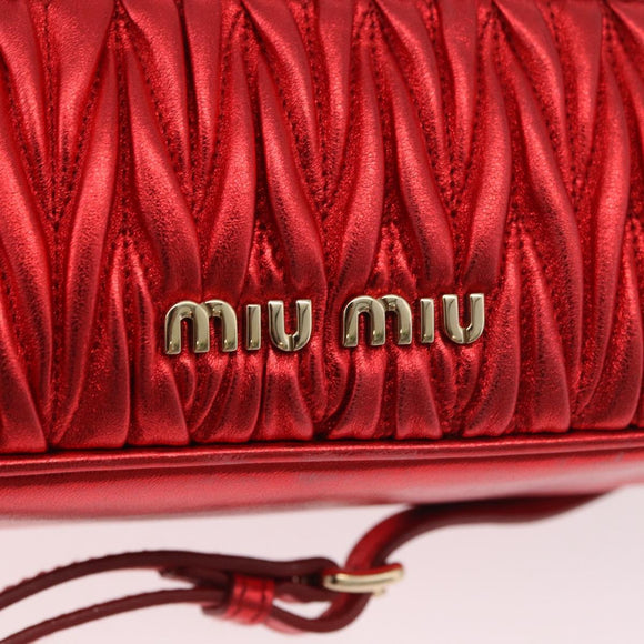 Miu Miu Matelasse Vanity Shoulder Bag Leather 2way Red Gold Auth 182585A