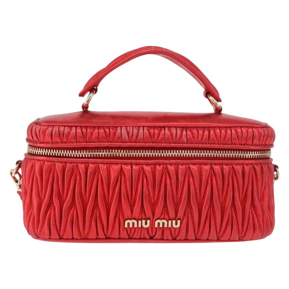 Miu Miu Matelasse Vanity Shoulder Bag Leather 2way Red Gold Auth 182585A