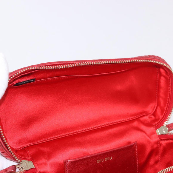 Miu Miu Matelasse Vanity Shoulder Bag Leather 2way Red Gold Auth 182585A