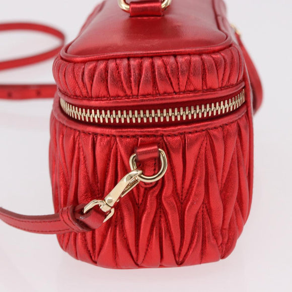 Miu Miu Matelasse Vanity Shoulder Bag Leather 2way Red Gold Auth 182585A