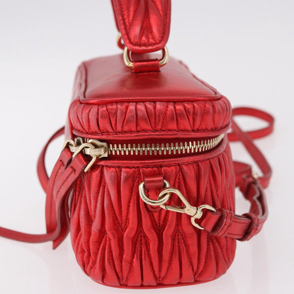 Miu Miu Matelasse Vanity Shoulder Bag Leather 2way Red Gold Auth 182585A