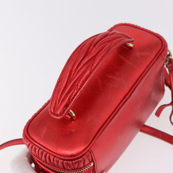 Miu Miu Matelasse Vanity Shoulder Bag Leather 2way Red Gold Auth 182585A