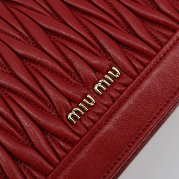 Miu Miu Matelasse Chain Shoulder Bag Leather Red Gold Auth 182586V