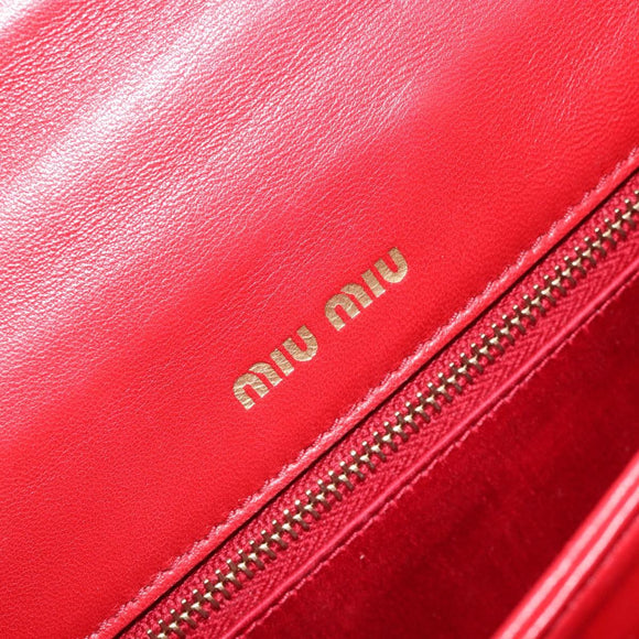 Miu Miu Matelasse Chain Shoulder Bag Leather Red Gold Auth 182586V