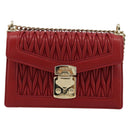 Miu Miu Matelasse Chain Shoulder Bag Leather Red Gold Auth 182586V-13