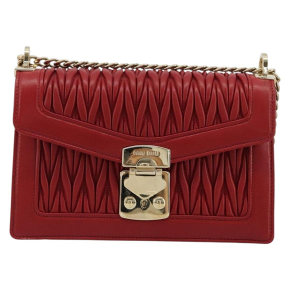 Miu Miu Matelasse Chain Shoulder Bag Leather Red Gold Auth 182586V