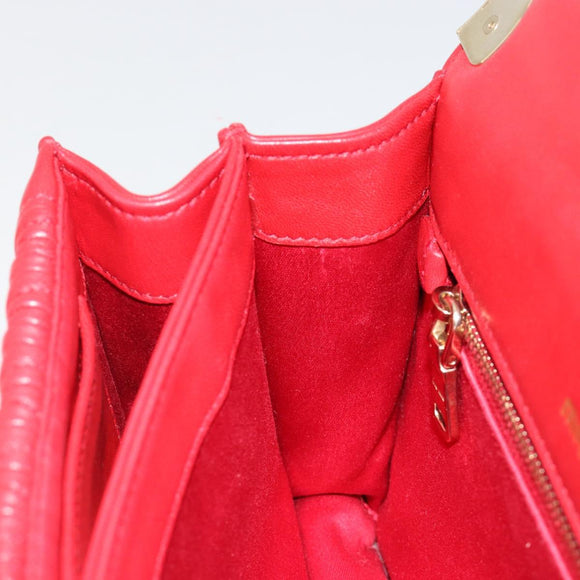 Miu Miu Matelasse Chain Shoulder Bag Leather Red Gold Auth 182586V