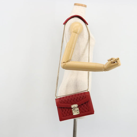 Miu Miu Matelasse Chain Shoulder Bag Leather Red Gold Auth 182586V