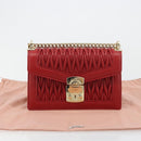 Miu Miu Matelasse Chain Shoulder Bag Leather Red Gold Auth 182586V-12