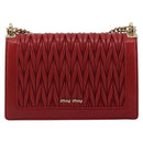 Miu Miu Matelasse Chain Shoulder Bag Leather Red Gold Auth 182586V-2
