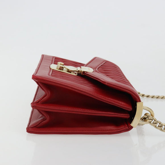 Miu Miu Matelasse Chain Shoulder Bag Leather Red Gold Auth 182586V