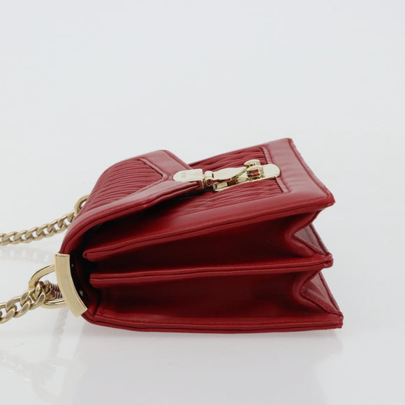 Miu Miu Matelasse Chain Shoulder Bag Leather Red Gold Auth 182586V