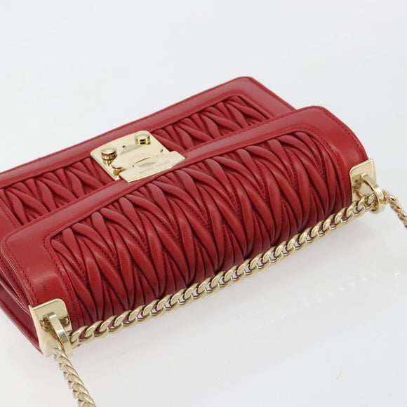 Miu Miu Matelasse Chain Shoulder Bag Leather Red Gold Auth 182586V