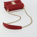 Miu Miu Matelasse Chain Shoulder Bag Leather Red Gold Auth 182586V-7