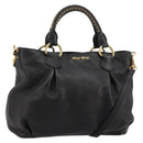Miu Miu Hand Bag Leather 2way Black Gold Auth 182587V-1