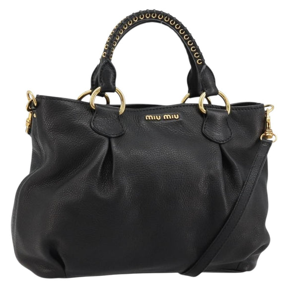 Miu Miu Hand Bag Leather 2way Black Gold Auth 182587V