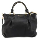 Miu Miu Hand Bag Leather 2way Black Gold Auth 182587V-13