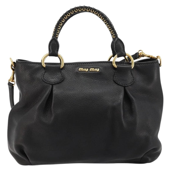 Miu Miu Hand Bag Leather 2way Black Gold Auth 182587V
