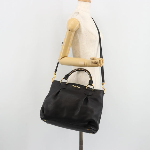 Miu Miu Hand Bag Leather 2way Black Gold Auth 182587V