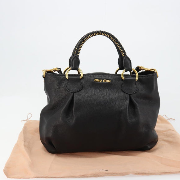 Miu Miu Hand Bag Leather 2way Black Gold Auth 182587V