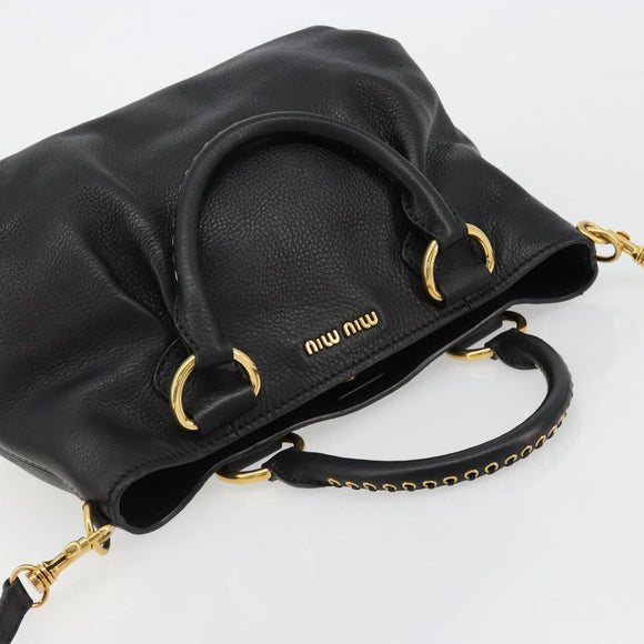 Miu Miu Hand Bag Leather 2way Black Gold Auth 182587V