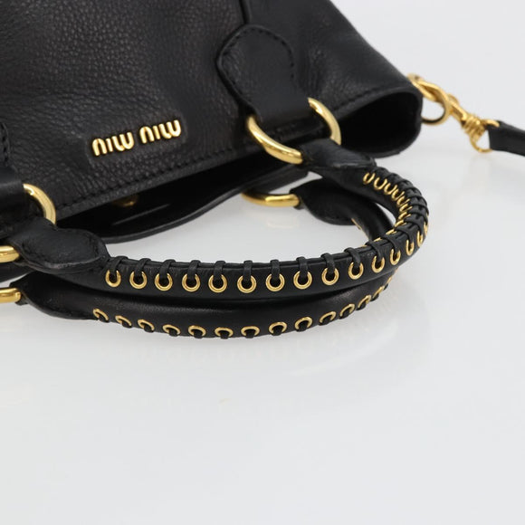 Miu Miu Hand Bag Leather 2way Black Gold Auth 182587V