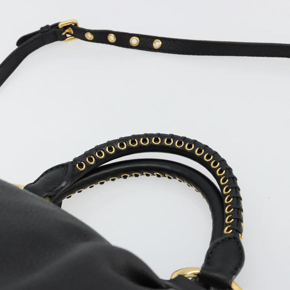 Miu Miu Hand Bag Leather 2way Black Gold Auth 182587V