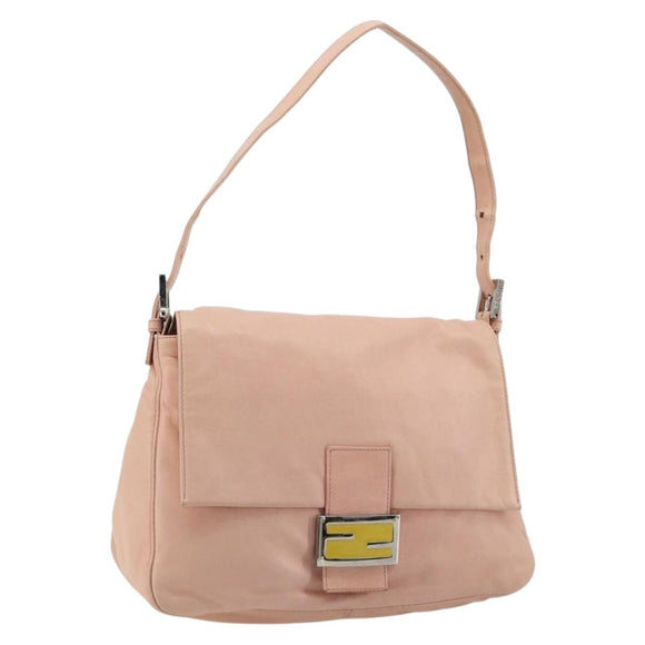 FENDI Mamma Baguette Schultertasche Leder Rosa Silber Auth 182588
