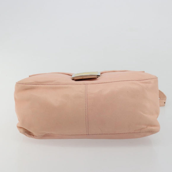 FENDI Mamma Baguette Schultertasche Leder Rosa Silber Auth 182588