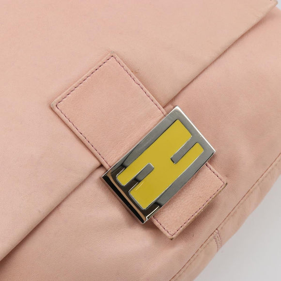 FENDI Mamma Baguette Schultertasche Leder Rosa Silber Auth 182588