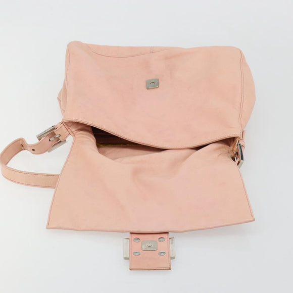 FENDI Mamma Baguette Schultertasche Leder Rosa Silber Auth 182588
