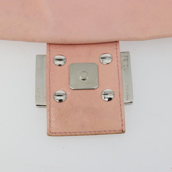 FENDI Mamma Baguette Schultertasche Leder Rosa Silber Auth 182588