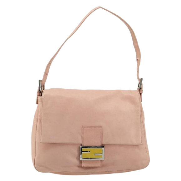 FENDI Mamma Baguette Schultertasche Leder Rosa Silber Auth 182588