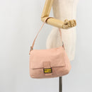 FENDI Mamma Baguette Schultertasche Leder Rosa Silber Auth 182588-26