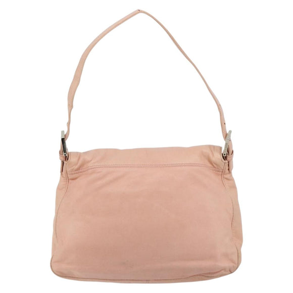 FENDI Mamma Baguette Schultertasche Leder Rosa Silber Auth 182588