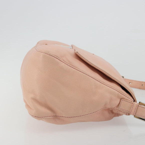 FENDI Mamma Baguette Schultertasche Leder Rosa Silber Auth 182588