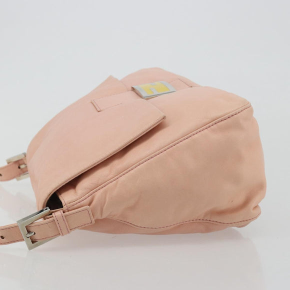 FENDI Mamma Baguette Schultertasche Leder Rosa Silber Auth 182588