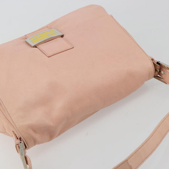 FENDI Mamma Baguette Schultertasche Leder Rosa Silber Auth 182588