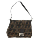 FENDI Zucca Canvas Mamma Baguette Shoulder Bag Black Brown Auth 182589V-1