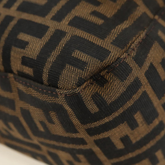 FENDI Zucca Canvas Mamma Baguette Shoulder Bag Black Brown Auth 182589V