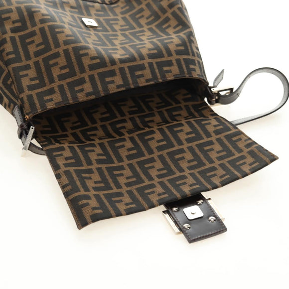 FENDI Zucca Canvas Mamma Baguette Shoulder Bag Black Brown Auth 182589V