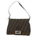 FENDI Zucca Canvas Mamma Baguette Shoulder Bag Black Brown Auth 182589V-13