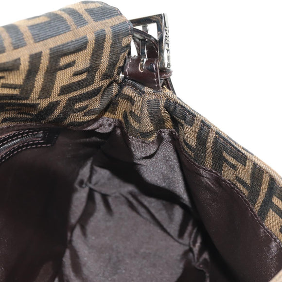 FENDI Zucca Canvas Mamma Baguette Shoulder Bag Black Brown Auth 182589V