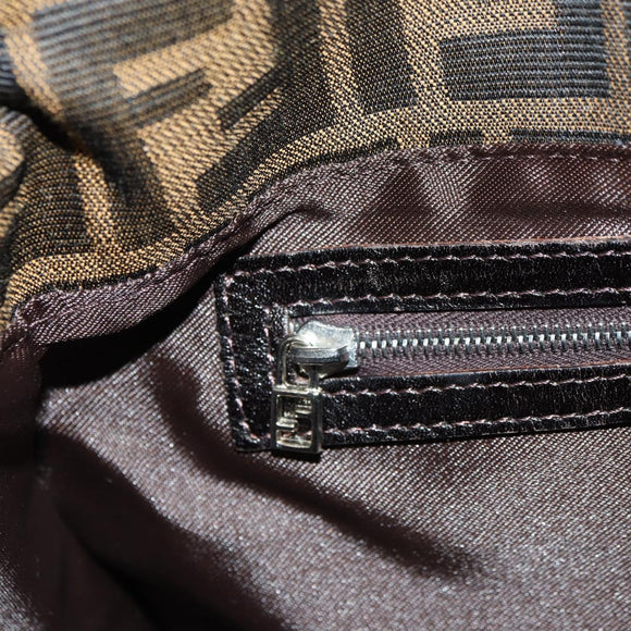 FENDI Zucca Canvas Mamma Baguette Shoulder Bag Black Brown Auth 182589V