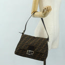 FENDI Zucca Canvas Mamma Baguette Shoulder Bag Black Brown Auth 182589V-26